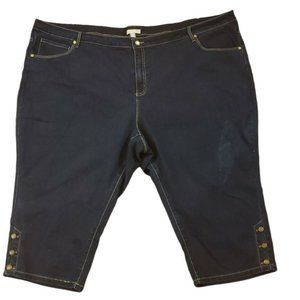 Women Within Capri Blue Jeans 32W Novelty Buttons on Leg New without Tag